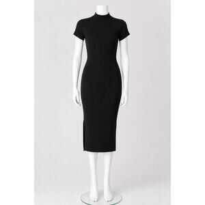 Topshop Black Ribbed Bodycon Midi Dress - Slim Fit - Size 4